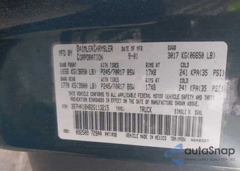 2002 Dodge Ram 1500 St z USA, uszkodzony, nr VIN 3B7HA18N82G113215